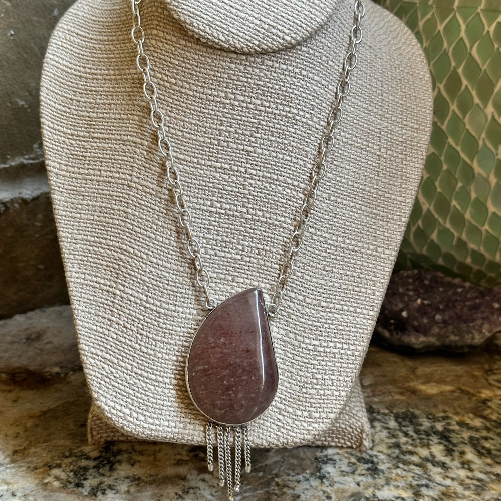 Huge Silver Pink Quartzite Stone Necklace - Picture 2 of 8